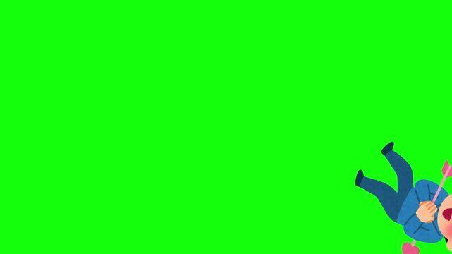 Animated Smitten Boy Shot with Cupids Arrow and Heart Eyes Falling in Love on Green Screen Background