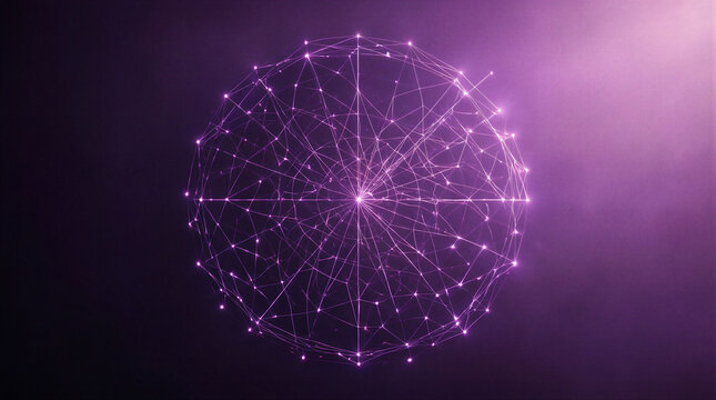 Purple radar graph with glowing interconnected nodes representing digital data analysis and modern technology network connectivity
