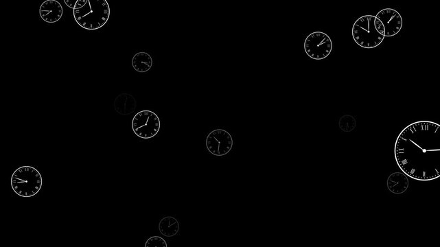 Multiple Clocks Moving Forward Isolated Alpha Channel Animation, Time Passing technology,science and history video streams, social media overlay motion design element