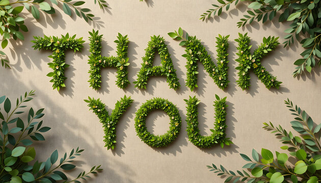Peaceful Greenery Thank You Typography with Organic Botanical Styling