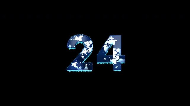 Freezing Number 24 Animation With Alpha Channel. Frost Number With Ice Spikes Animation. Frozen Typography. Icy Number. Winter Freeze Number Animation. Transparent Background