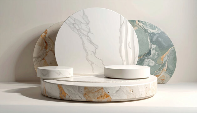 Marble Circular Podium with Elegant Stone Backdrop