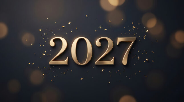 Golden 2027 New Year Celebration Numbers With Confetti and Luxury Festive Background