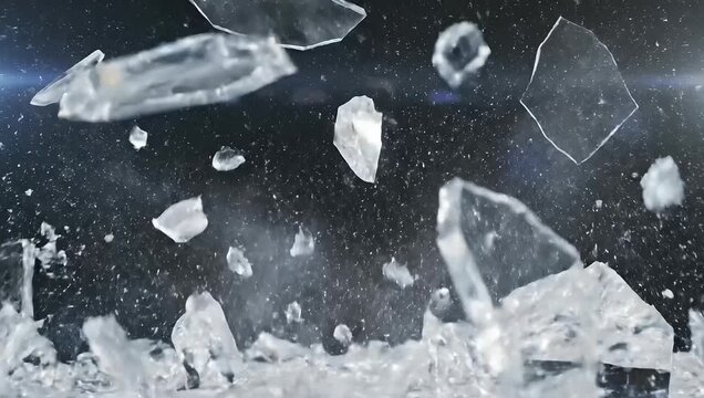 Clear shards of ice or glass exploding upwards.