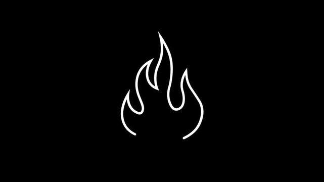 Doodle-style fire animation, fire outline sketch, looping motion graphics, black background, 4K video