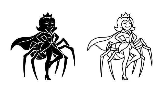 Superhero Spider Queen Illustration: A stylized illustration featuring a powerful and regal spider queen character, complete with a crown and cape.