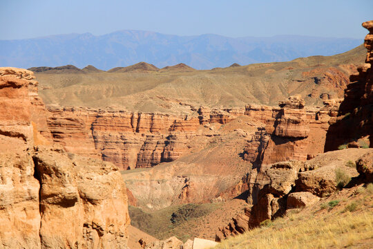 View of the Charyn Canyon at sunset. South-Eastern Kazakhstan, Almaty region.