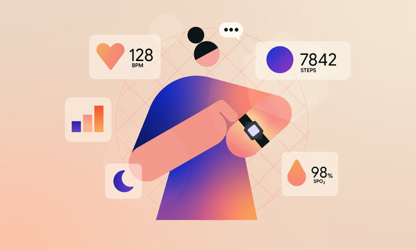Smartwatch Health and Fitness Tracking Illustration