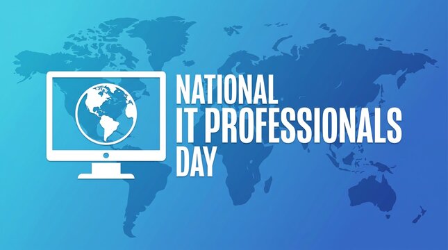 National IT Professionals Day banner with world map and computer screen