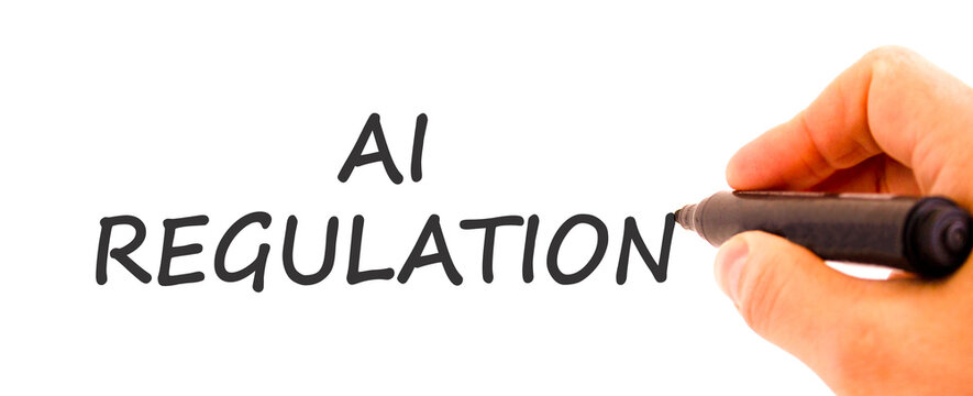 AI regulation symbol. Concept words AI artificial intelligence regulation on beautiful white paper. Beautiful white background. Business AI artificial intelligence regulation concept. Copy space.