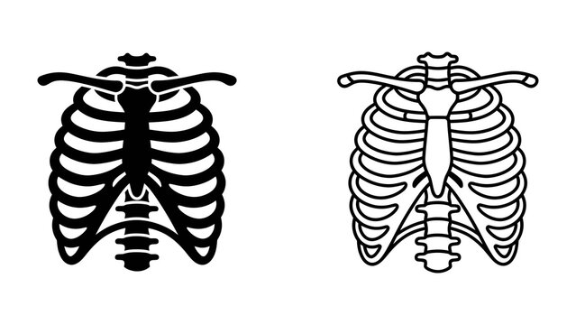 Ribcage Icons: A set of two human ribcage illustrations, one solid black and the other a line drawing, presented side-by-side for comparison and educational use.