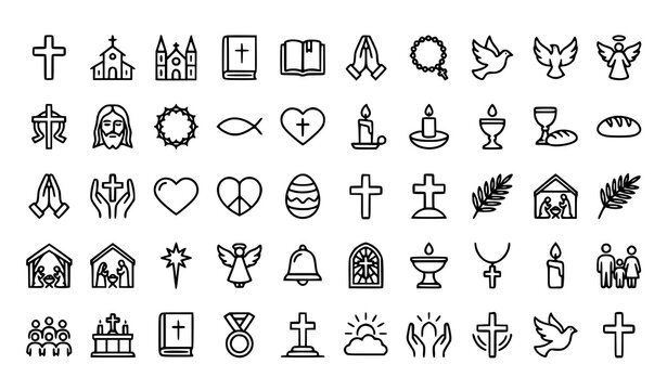 Christian Religion and Faith Line Icon Set Editable Stroke Vector Collection
