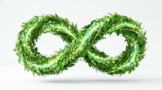 Green Botanical Vine Forming an Infinity Symbol on White Background