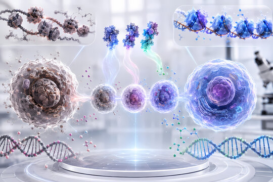 Futuristic Molecular Biology and Stem Cell Transformation Visualization