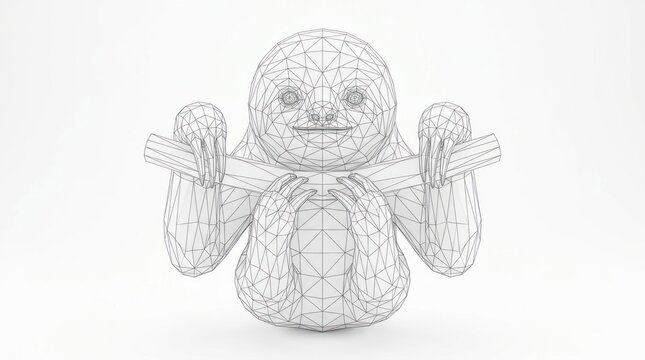 Wireframe 3 d model of a sloth holding onto branches for support