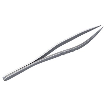 Antique Curved Forceps - Vintage metallic curved tweezers medical forceps tool, isolated on a white background. 3D render image