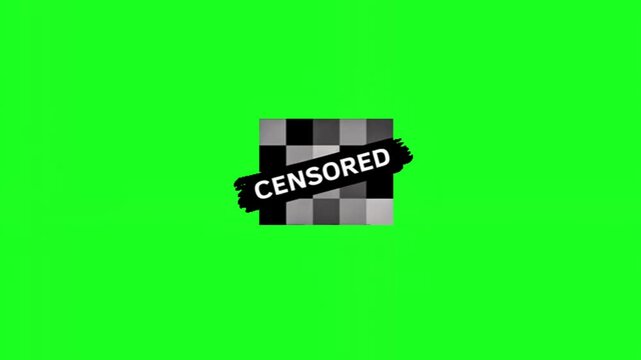 Censored sign with pixelated block over green screen background censorship privacy information web internet censorship privacy information web
