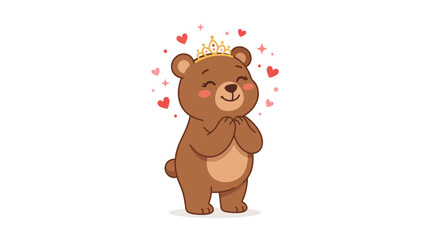 Fototapeta premium Cute Bear Princess Crown Hearts Isolated Transparent Background
