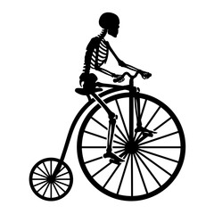 Vintage Skeleton Riding Penny Farthing Cycle  Retro Cyclops Vector Illustration  Spooky Halloween Spokewheel Bicycle Design Graphic isolated on White Background © sejanahamed