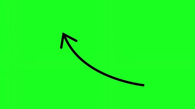 Curved black arrow pointing upwards and right on green screen background direction path movement growth design direction path movement growth