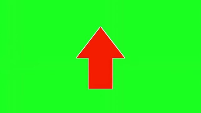 Large red arrow pointing upward on green screen background direction sign design isolated chroma direction sign design isolated chroma