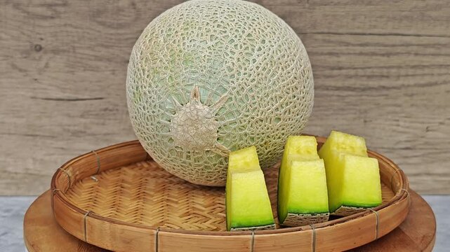 Melon rotation on wooden board.
