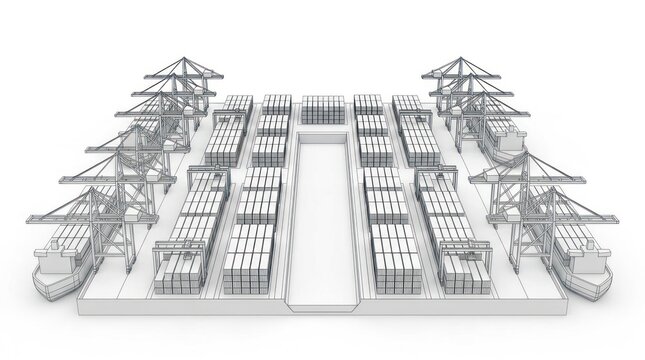 Industrial shipping port with cargo cranes and containers