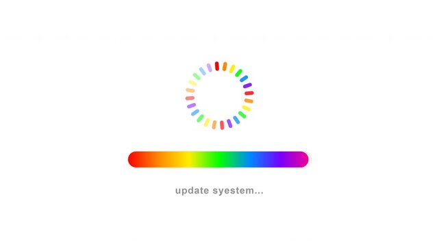 System Update Loading Screen. Colorful Progress Bar and Circular Buffer Icon.