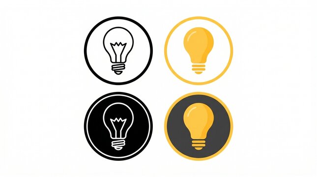 Creative light bulb icons for innovation, idea generation, design inspiration, creativity concepts, brainstorming visuals, modern graphic symbol variations.