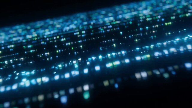 Glowing blue digital data streams moving through cyberspace in this abstract high resolution motion video footage for modern technology themes
