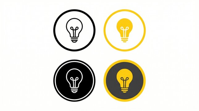 Creative light bulb icons for innovation, idea generation, design inspiration, creativity concepts, brainstorming visuals, modern graphic symbol variations.