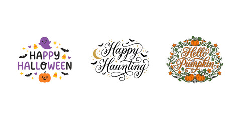 Fototapeta premium Festive halloween 2026 collection featuring creative halloween typography and decorative holiday typography designs for seasonal autumn greeting cards