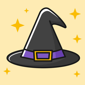 Halloween Witch Hat Illustration with Sparkling Stars