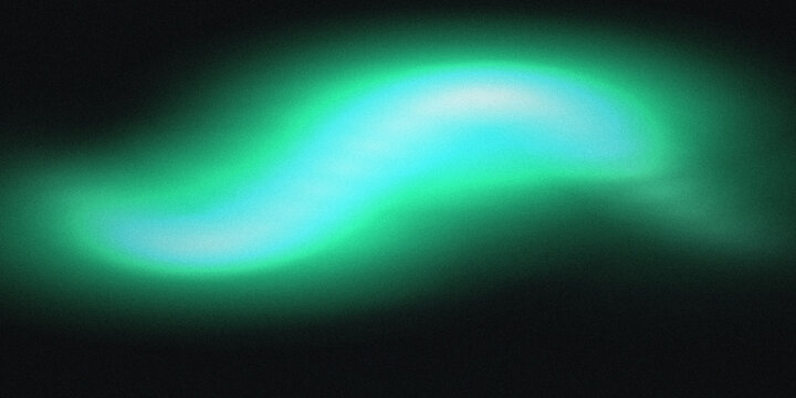 A single, soft, glowing green light wave with an s-curve shape flowing across a dark black background, creating a smooth, ethereal, and dreamy light effect