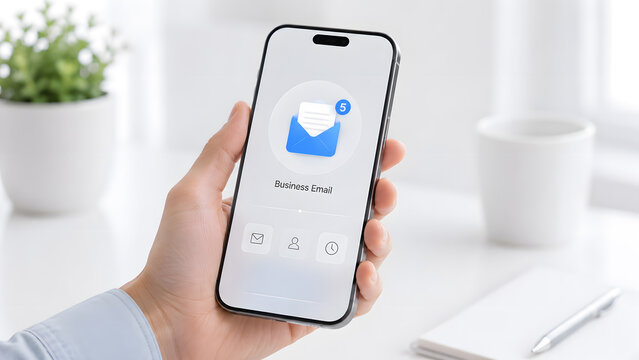Business email concept with typing hands and unread email notification