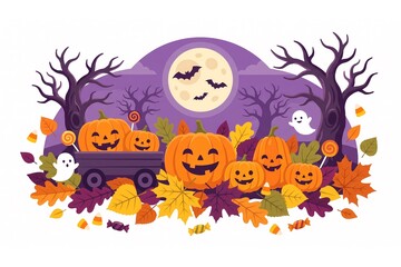 ハロウィンのお菓子とかぼちゃの背景素材（イラスト・ポスター・Webデザイン） © Sakurako