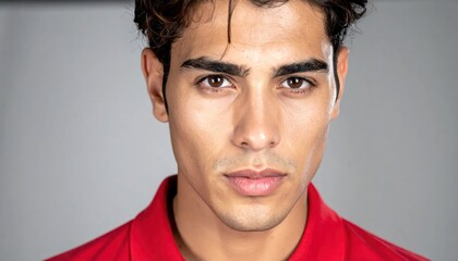 Obraz premium Studio portrait of handsome young man in red.