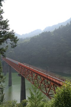 森林に囲まれた赤い橋/Red bridge in the forest