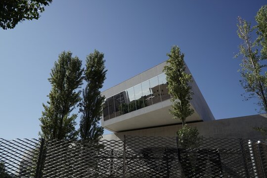 Rome, Italy - September 5, 2025, architectural perspective view of the MAXXI building, National Museum of 21st Century Arts, designed by architect Zaha Hadid.