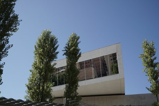 Rome, Italy - September 5, 2025, architectural perspective view of the MAXXI building, National Museum of 21st Century Arts, designed by architect Zaha Hadid.