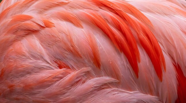Layered Flamingo Feathers in Soft Pink and Vibrant Coral Close Up