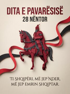 Albania Independence Day November 28 Poster in 3D Paper Cut Art Style