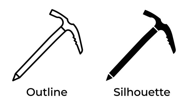 Ice Axe Outline and Silhouette: Two illustrations of an ice axe, one as a simple outline and the other as a solid black silhouette, representing climbing equipment.