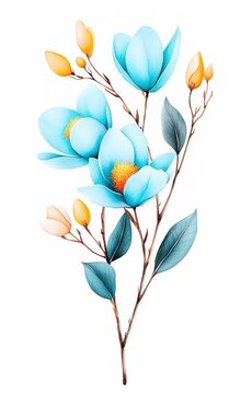 Watercolor Blue Flower Branch
