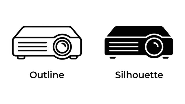 Projector Outline and Silhouette: Two distinct representations of a projector, one as a clean outline and the other as a solid silhouette, showcase the technological device.