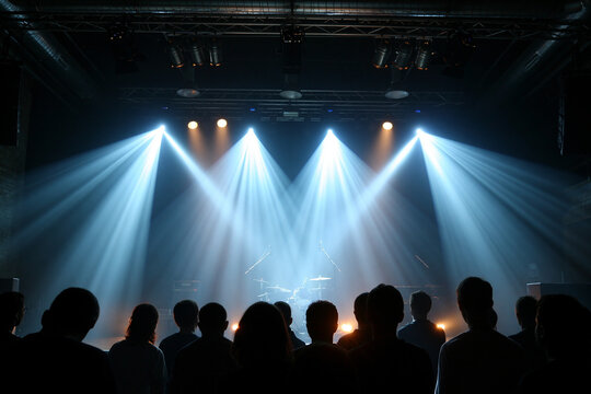 Audience watches stage lights at a music event