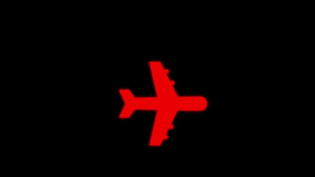 Abstract Simple plane icon flay red icon animation concept, simple flat plane animation, aviation transportation, or black background designs, presentations, or digital projects 4k video.