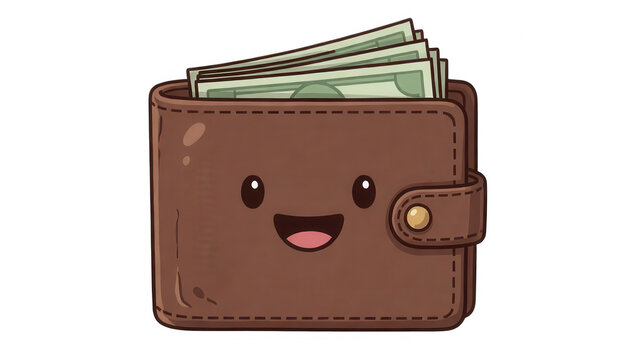 Cute Smiling Wallet with Cash Transparent Background