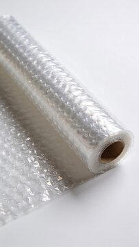 Generative AI depicts a close-up of bubble wrap roll with transparent plastic film