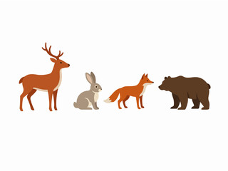 Obraz premium Group of four different wild animals including a deer a rabbit a fox and a bear in natural habitat
